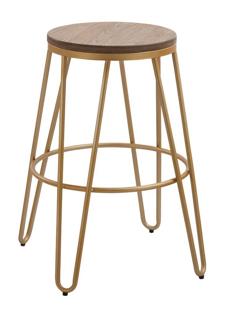 Icon Bar Stool Gold with Wooden Seat