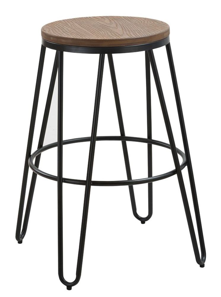 Icon Bar Stool Black with Wooden Seat