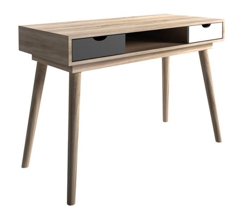 Scandinavian 2 Drawer Desk Oak Grey and White