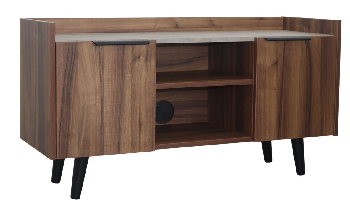 Harbin 2 Door TV Unit Walnut & Marble Shelf