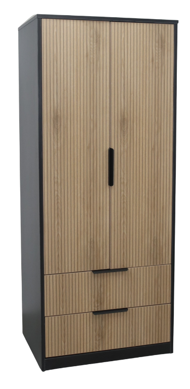Harbin Contract 2 Door 2 Drawer Wardrobe Black Oak Slatted