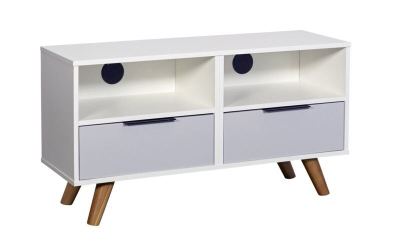 Harbin TV Unit Grey & White -Oak legs